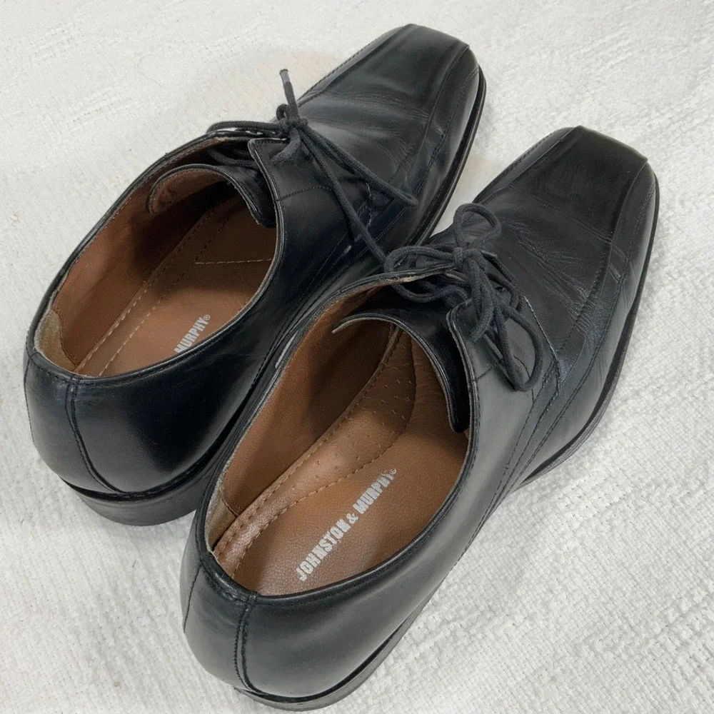 Johnston & Murphy Black‎ Leather Square Toe Lace Up Dress Shoes Men's 10M